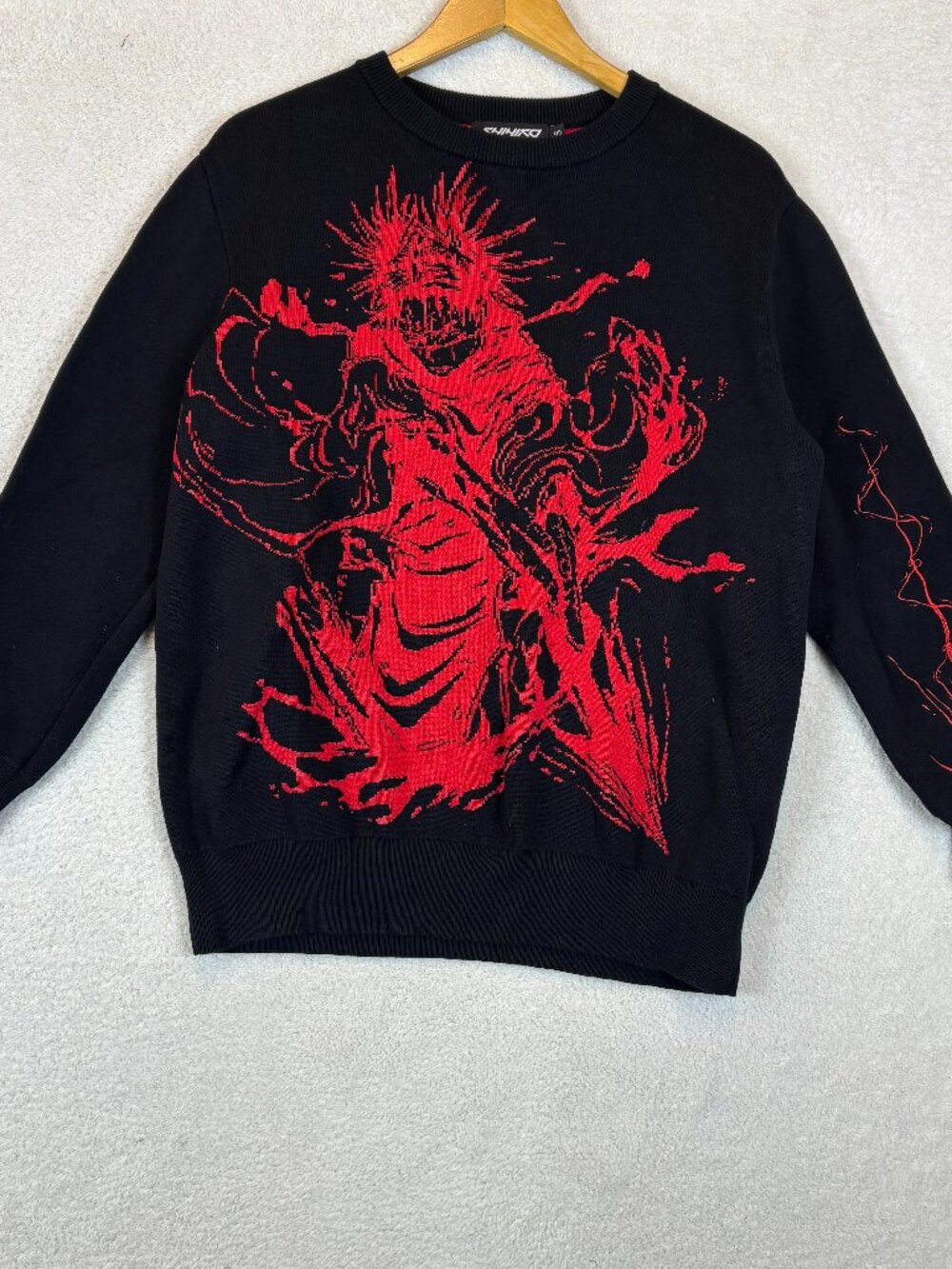 Shiniko Jujutsu Kaisen Choso Knit Sweater Mens Sz S Black Red Anime Streetwear
